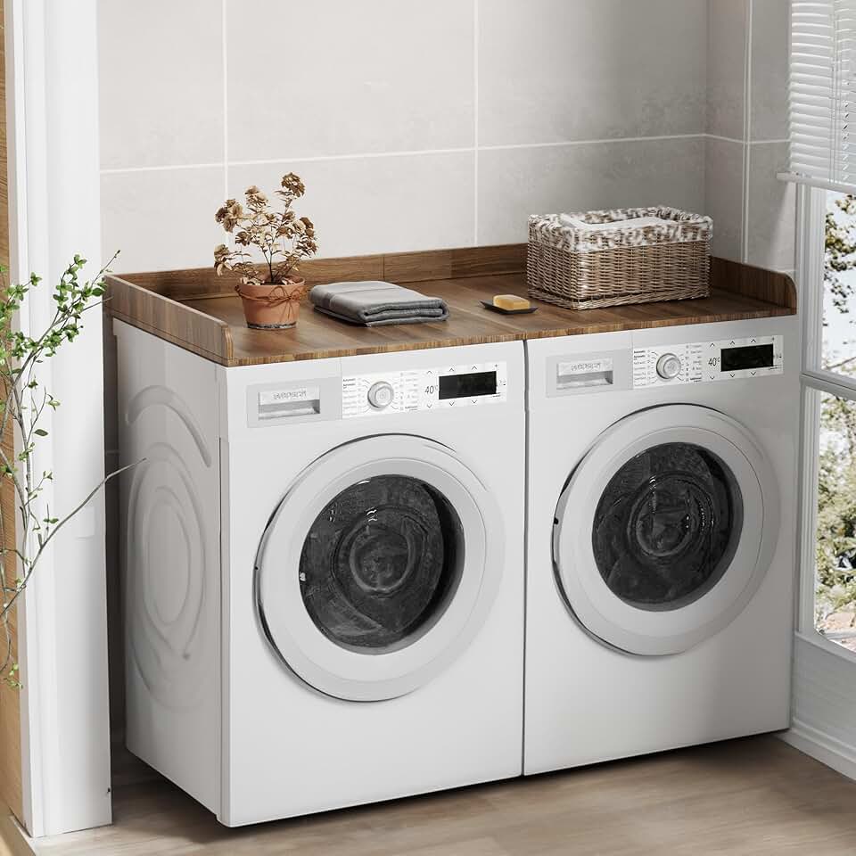 Foldable Laundry Countertop with Shelf and Non-Slip Mats