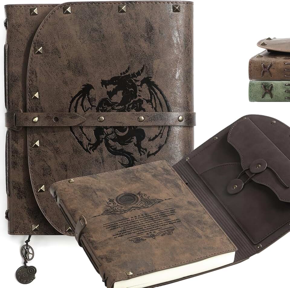 Dragon Embossed Notebook for D&D, 288 Pages, A5 Leather