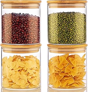 Set of 4 Glass Jars with Bamboo Lids, 21oz