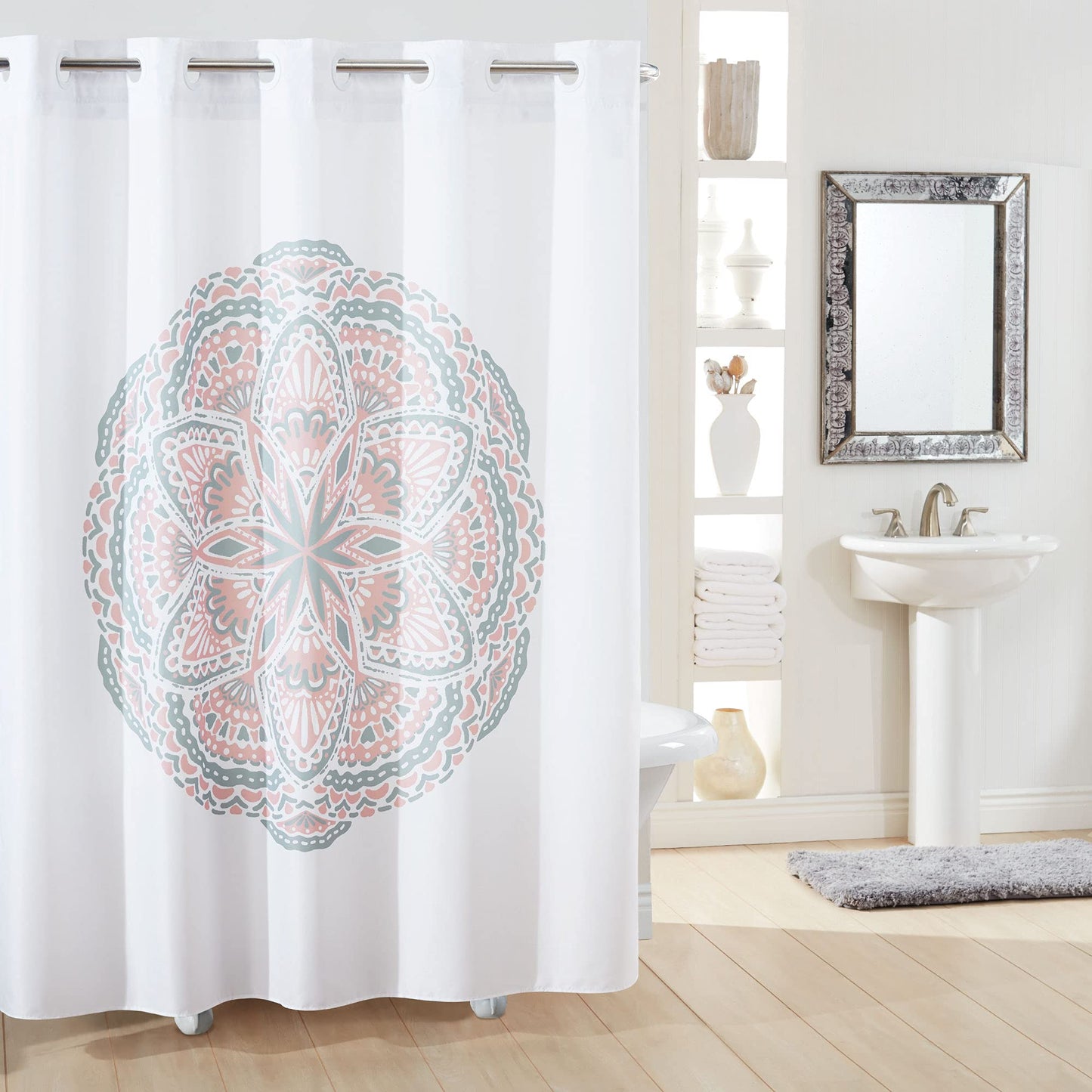 Henna Medallion Shower Curtain with Peva Liner, 71 in x 74 in, Blush