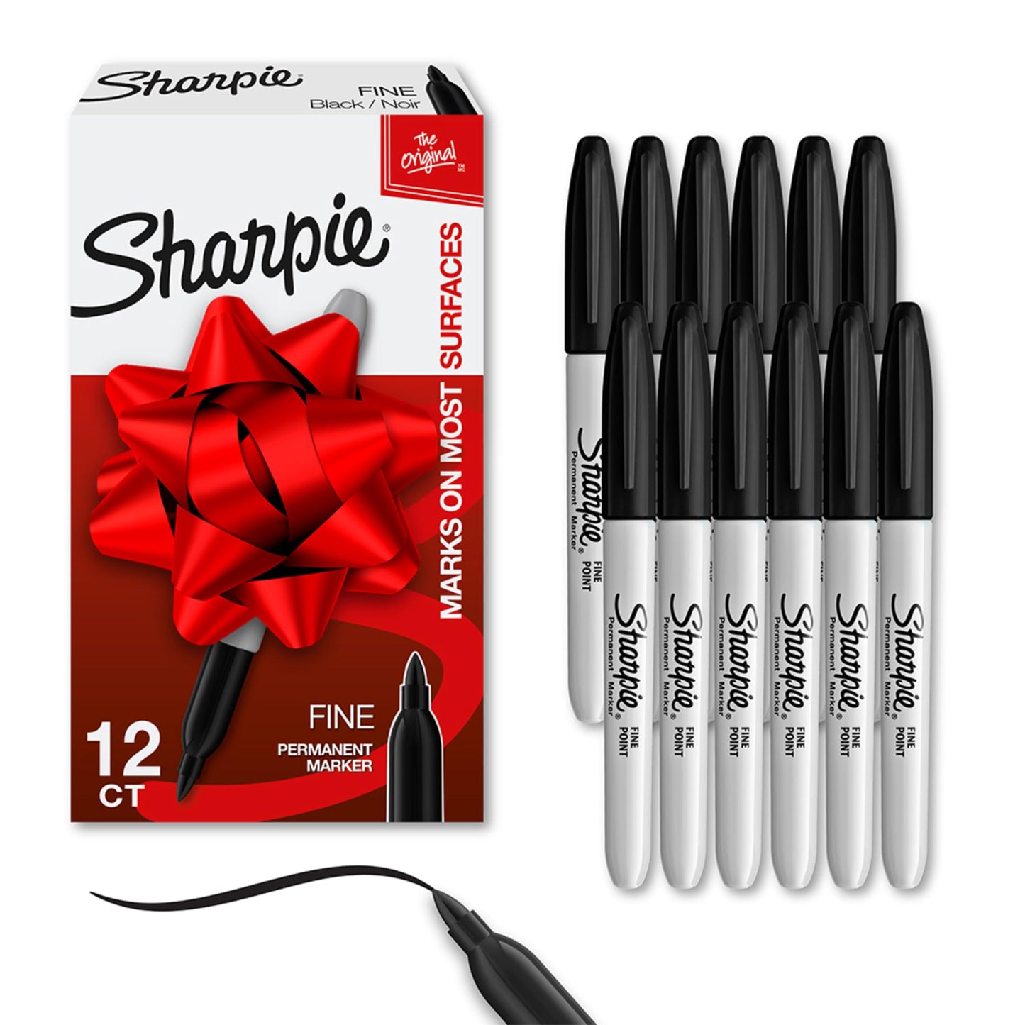 Black Fine Tip Permanent Markers, 12 Pack