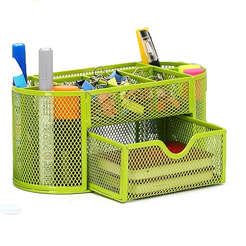Green Metal Mesh Desk Organizer with Drawer