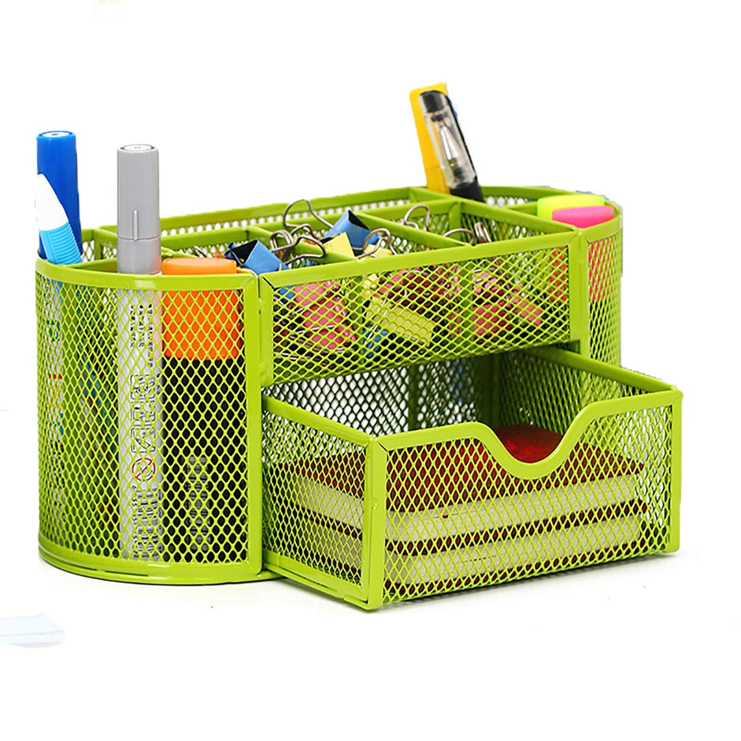 Green Metal Mesh Desk Organizer with Drawer