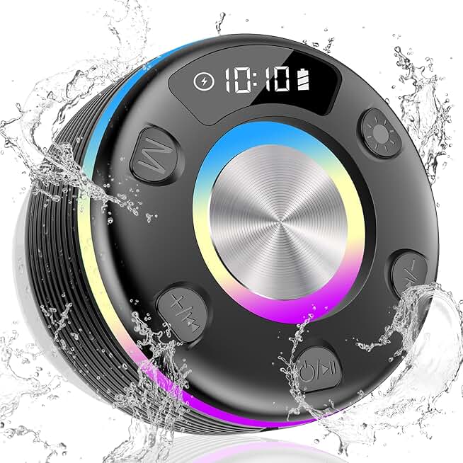 Portable Bluetooth Shower Speaker with 360° Sound and Lights