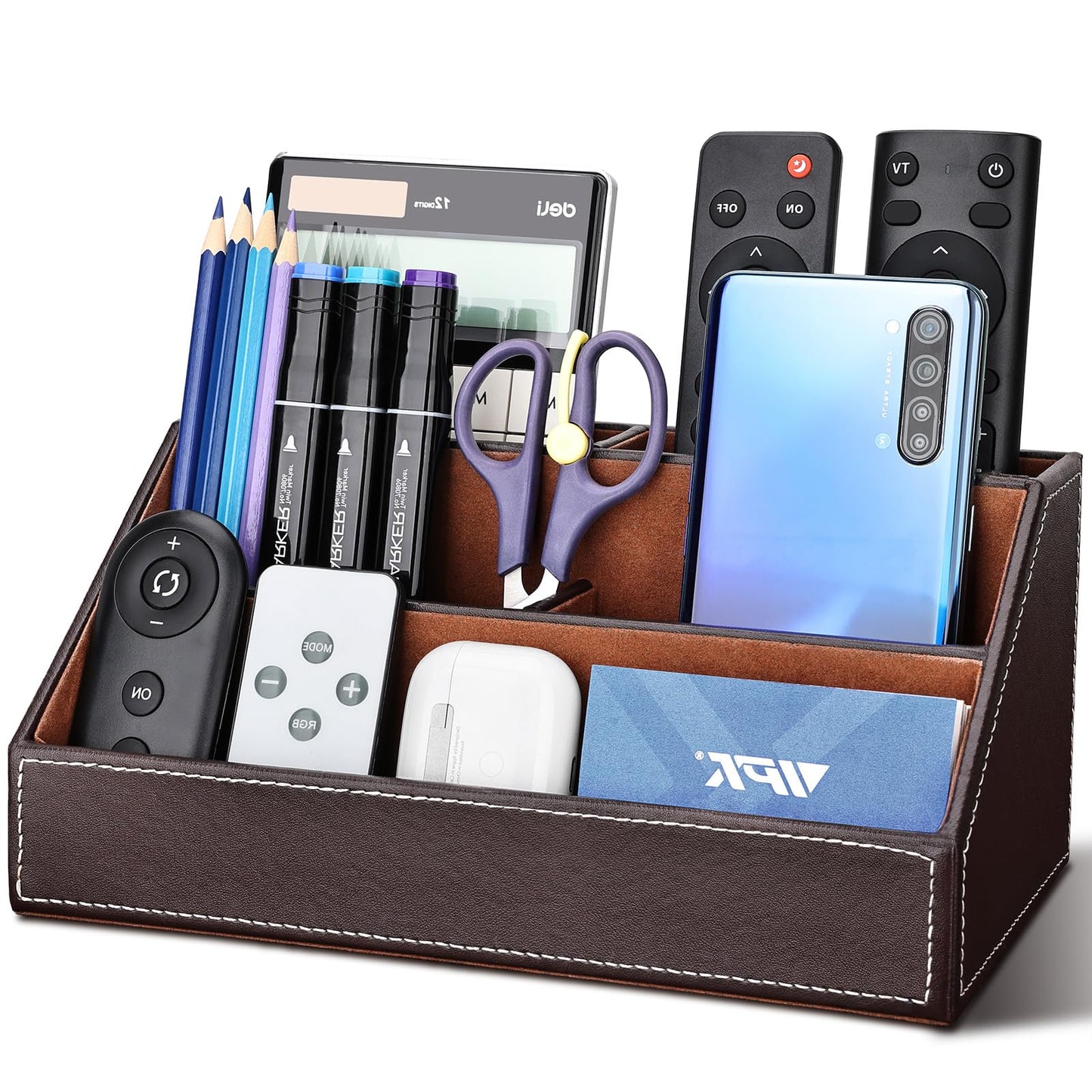 Pu Leather Desk Organizer with 5 Compartments