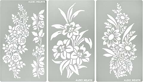 Rose Flower Branch Metal Stencils Set, 3 Pieces