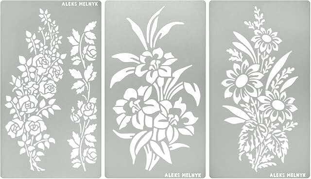 Rose Flower Branch Metal Stencils Set, 3 Pieces