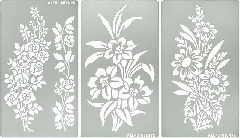 Rose Flower Branch Metal Stencils Set, 3 Pieces