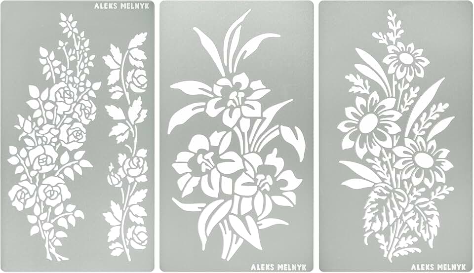 Rose Flower Branch Metal Stencils Set, 3 Pieces