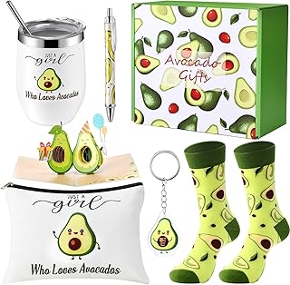 Six Gift Baskets for Women and Girls with Socks, Makeup Bag, Tumbler, Keychain, Greeting Card, and Pen