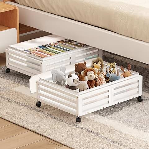 2-Piece Bamboo Under Bed Storage Bins with Wheels