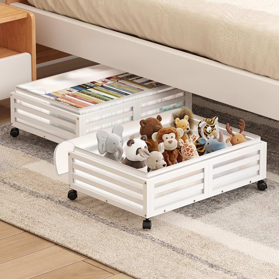 2-Piece Bamboo Under Bed Storage Bins with Wheels