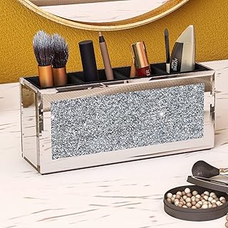 4-Compartment Mirrored Makeup Brush and Pencil Holder