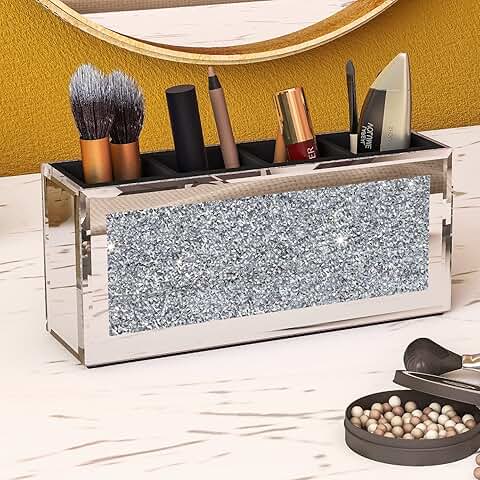 4-Compartment Mirrored Makeup Brush and Pencil Holder