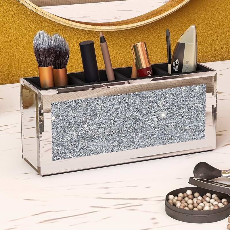 4-Compartment Mirrored Makeup Brush and Pencil Holder