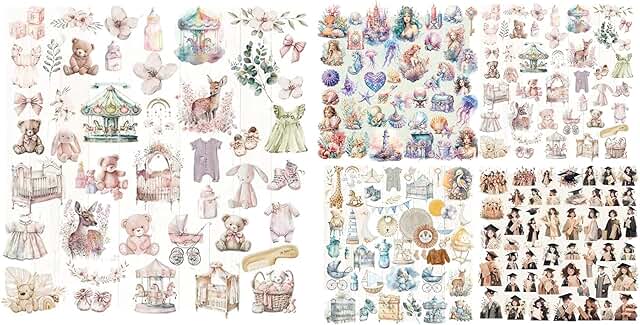 Set of 5 Vintage Junk Journal Stickers and Ephemera