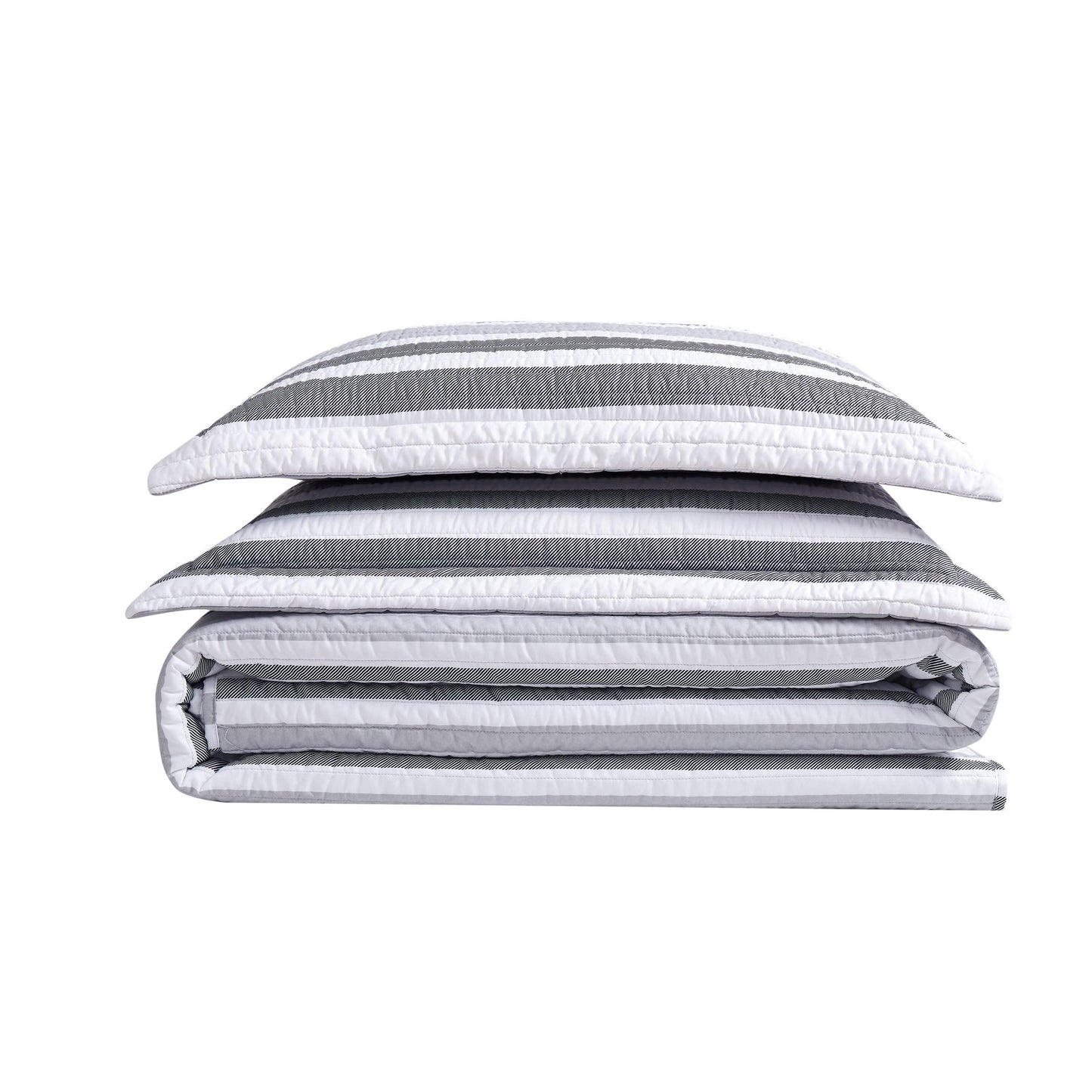 Truly Soft Curtis Stripe Quilt Set, Twin XL, White/Grey