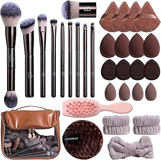 Professional Makeup Brush Set with Sponge and Travel Bag