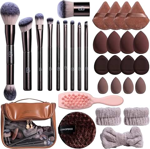 Professional Makeup Brush Set with Sponge and Travel Bag