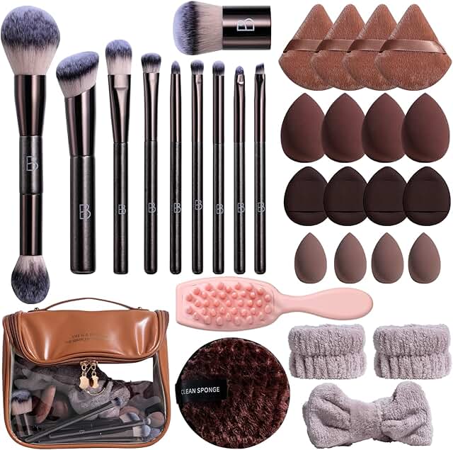 Professional Makeup Brush Set with Sponge and Travel Bag