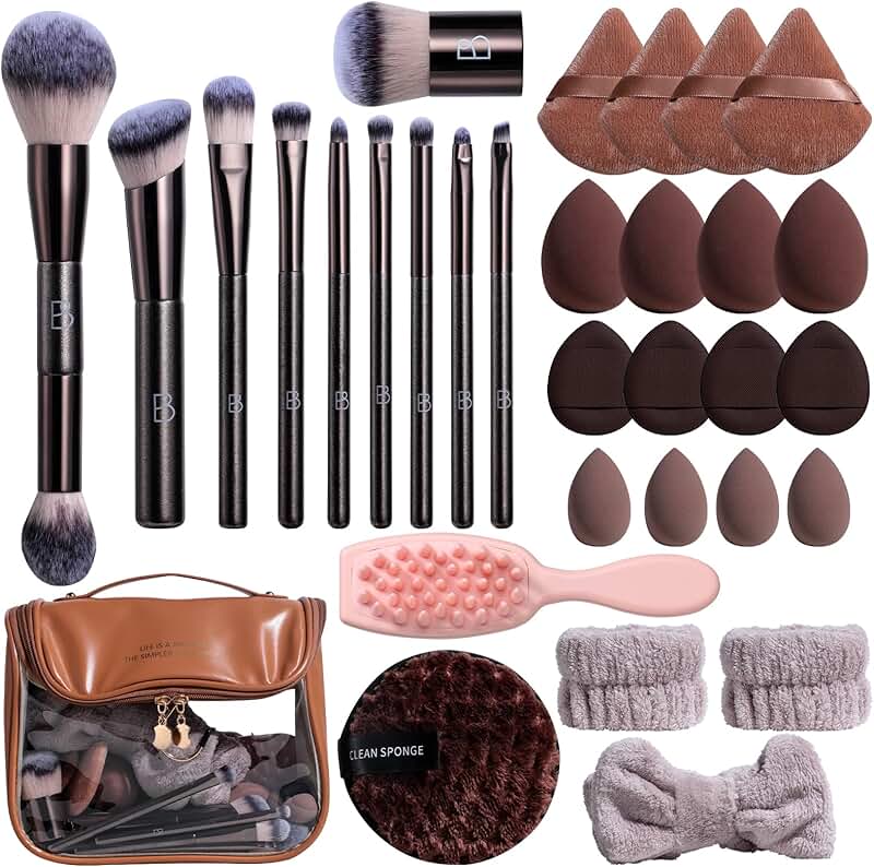 Professional Makeup Brush Set with Sponge and Travel Bag