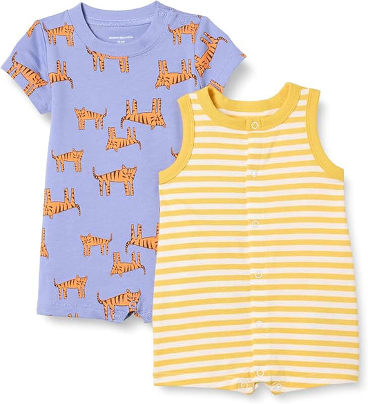 Unisex Baby Sleeveless and Short-Sleeve Romper Set