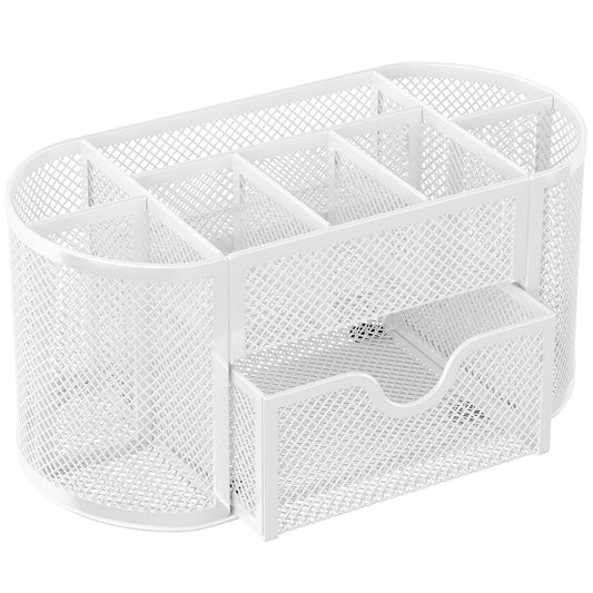 Mesh Pen Holder with Drawer and Compartments