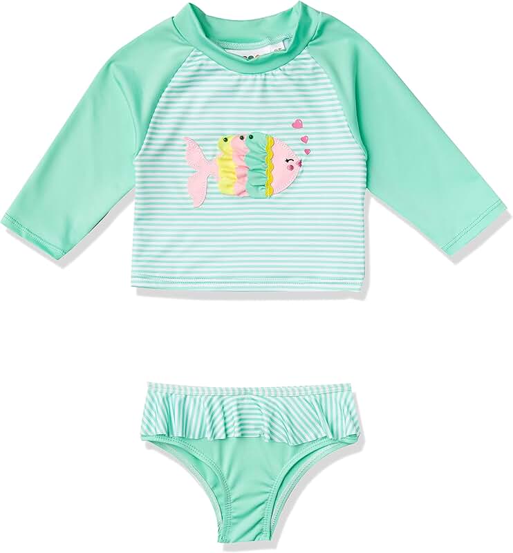 Girls' Two-Piece Rashguard Set with Ruffle Trim