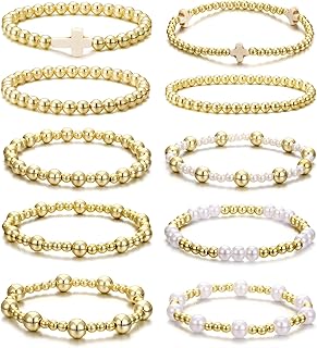Set of 10 gold beaded bracelets for women