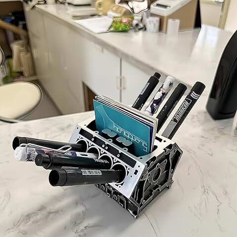 3D Printed V8 Engine Desk Organizer with Card and Pen Holders