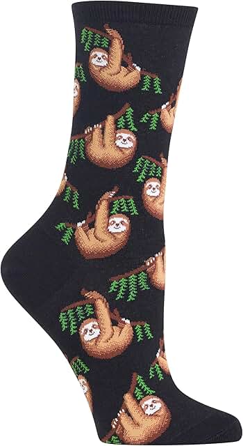Black Women's Sloth Socks, Size 4-10, 1 Pair