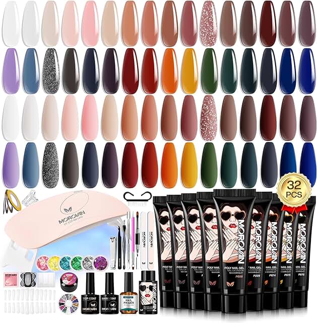 Poly Nail Gel Kit with 32 Colors and UV Lamp