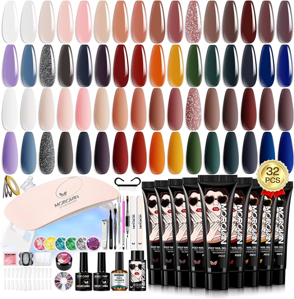 Poly Nail Gel Kit with 32 Colors and UV Lamp