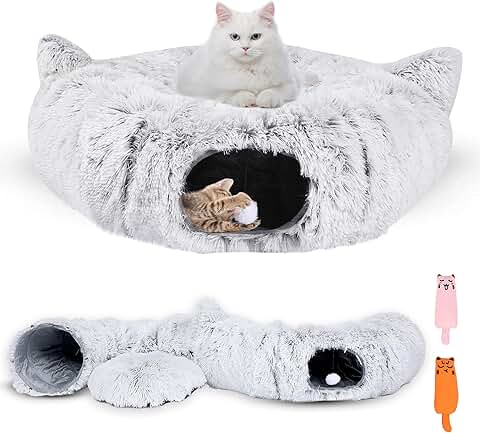 Foldable 3-in-1 Cat Tunnel Bed with Toys