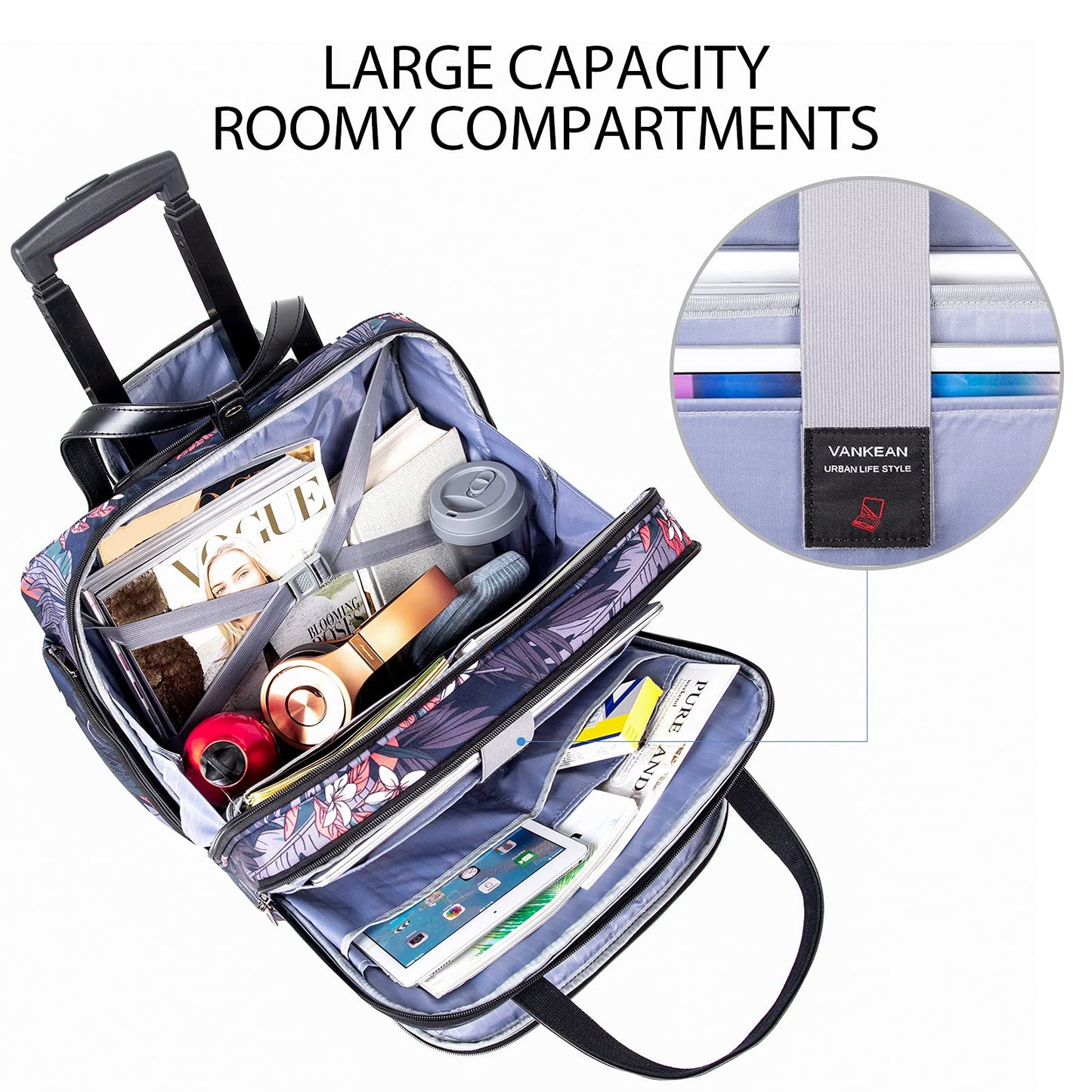 Rolling Laptop Bag Women with Wheels, Fits Up to 15.6 Inch LaptopWomen's Rolling CaseBriefcase Water-Repellent Overnight Rolling Computer Bags with RFID Pockets for Travel/Business/School
