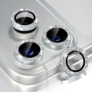 Camera lens protector with glitter silver ring