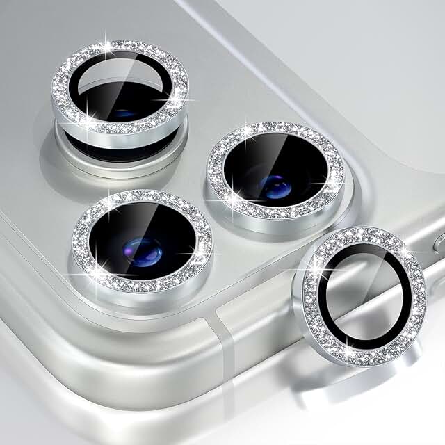 Camera lens protector with glitter silver ring