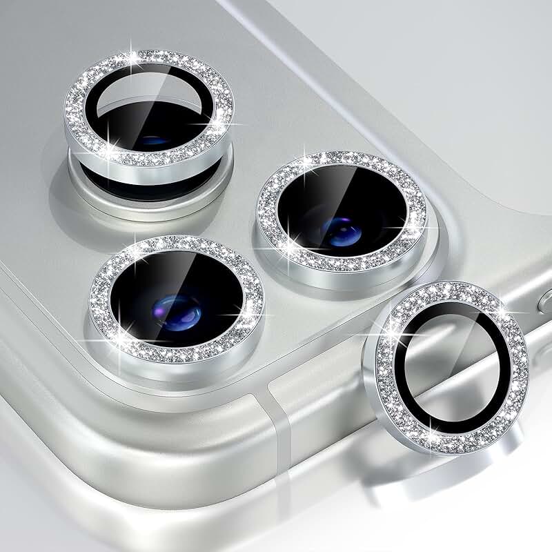 Camera lens protector with glitter silver ring