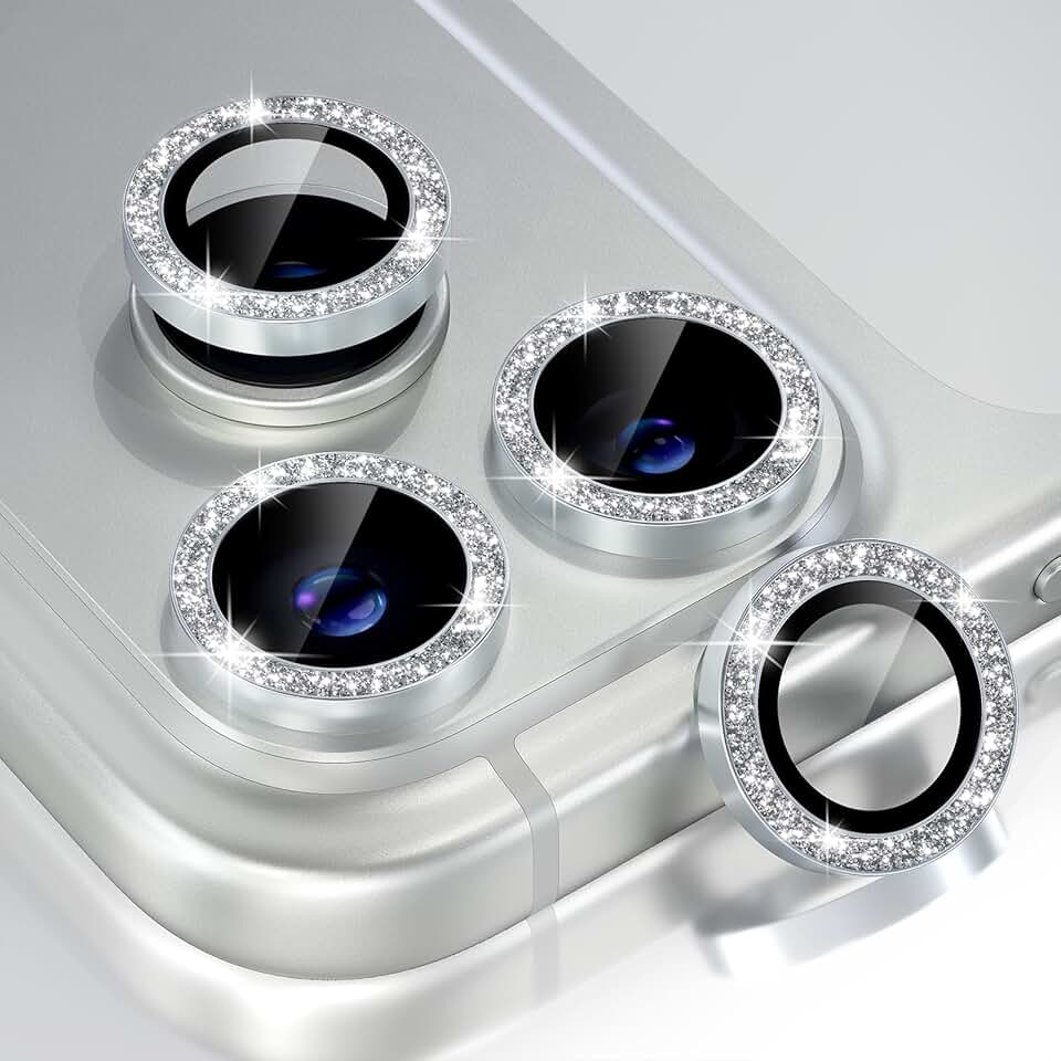 Camera lens protector with glitter silver ring