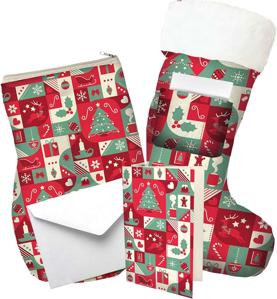 Large 3-in-1 Christmas Stocking with Gift Bag and Card