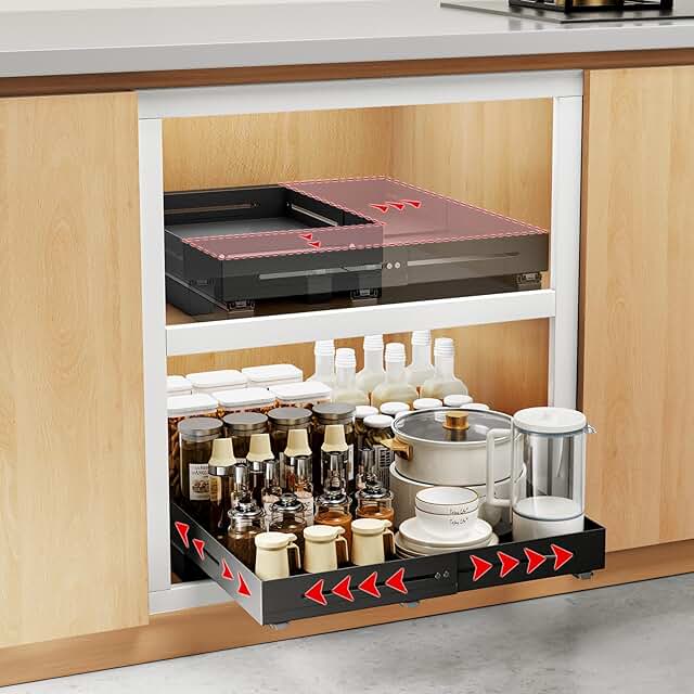 Pull Out Cabinet Organizer with Adjustable Depth and Width