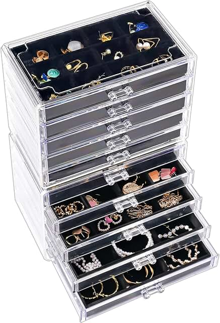 Clear 10-Drawer Earring Organizer with Velvet Trays