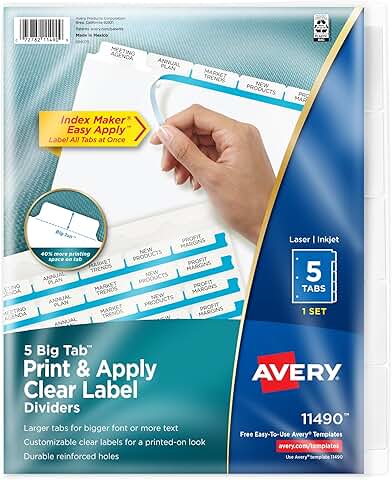 Big Tab Dividers for 3-Ring Binder with Label Strips
