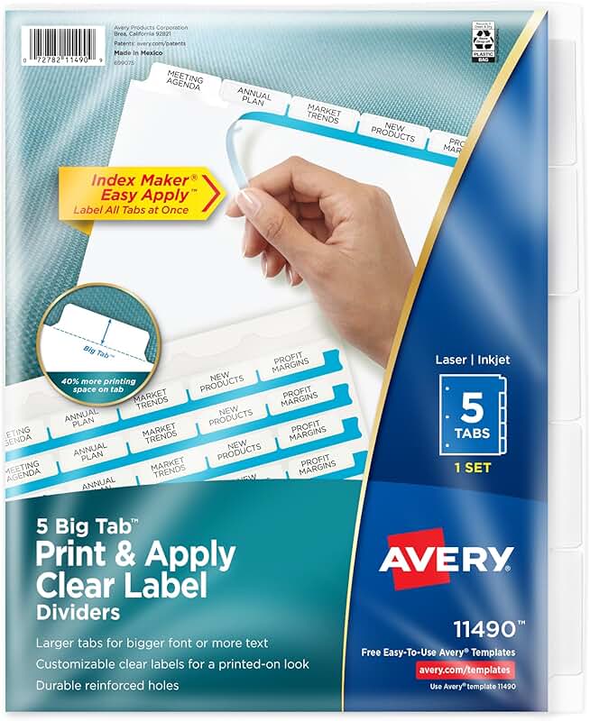 Big Tab Dividers for 3-Ring Binder with Label Strips
