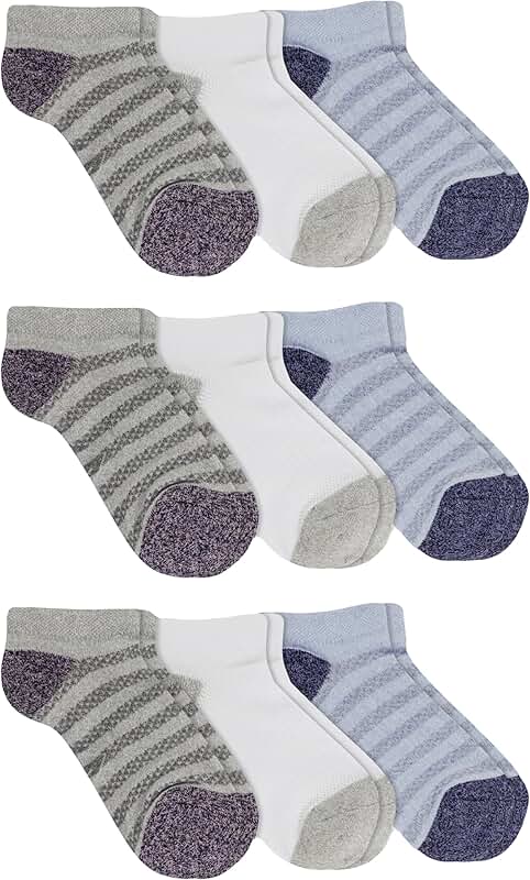 Women's Light Gray Stripe Mesh Low Cut Socks, 9 Pairs
