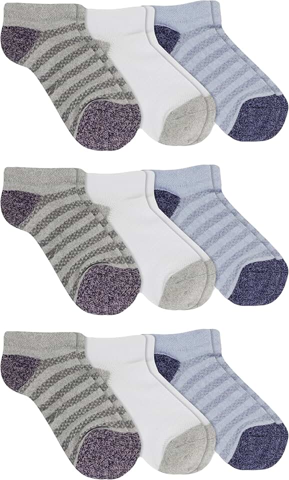 Women's Light Gray Stripe Mesh Low Cut Socks, 9 Pairs