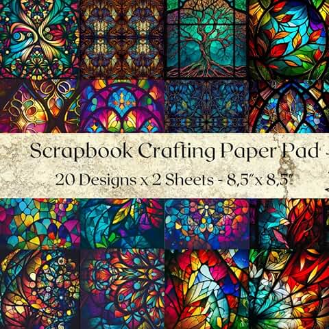 Vibrant Stained Glass Pattern Paper Pad for Crafts