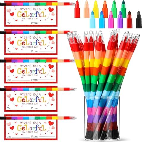 Valentine's Cards and Rainbow Buildable Crayons Set