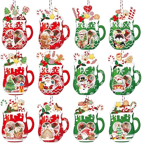 60 Christmas Coffee Cup Cards with Treat Bags and Ropes
