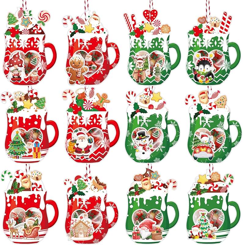 60 Christmas Coffee Cup Cards with Treat Bags and Ropes